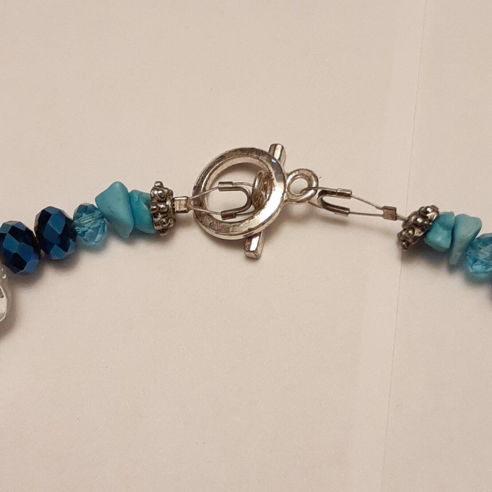 Vintage Chunky Blue Beads with Turquoise Stone Necklace Unique Design - Picture 5 of 5